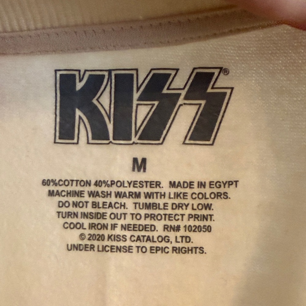 Kiss Band Distressed Graphic Pullover Sweater Cream Medium - Picture 4 of 5